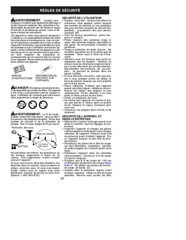 Notice WEED EATER XT 200 TRIMMERS EDGERS Trouver une solution à un